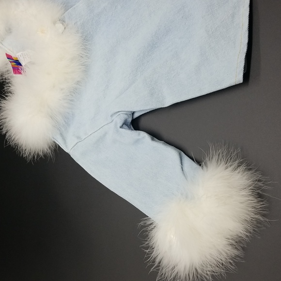 Princess Kids USA 12 Month Light Blue Denim Jean Jacket with White Faux Feathers - Picture 2 of 7